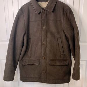 L.L. Bean SzLg dark brown suede with Sherpa lining long coat